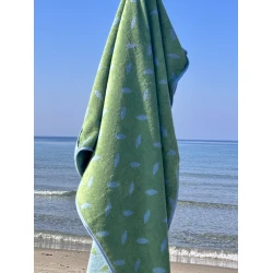 XXL Strand- en Saunahanddoek – Met Kussenuitsparing & Handige Telefoonzakken – Blauw/Groen Design