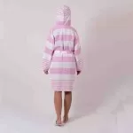 Sauna Badjas, Van Katoen Extra Dun Wit met Roze