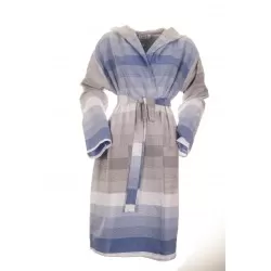 Sauna Badjas, Van Katoen Extra Dun  Bruin Wit Blauw