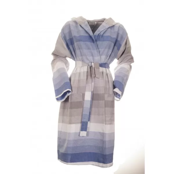 Sauna Badjas, Van Katoen Extra Dun  Bruin Wit Blauw