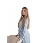 Dames Jersey Badjas met Ritssluiting en Capuchon – Lichtblauw/Mint