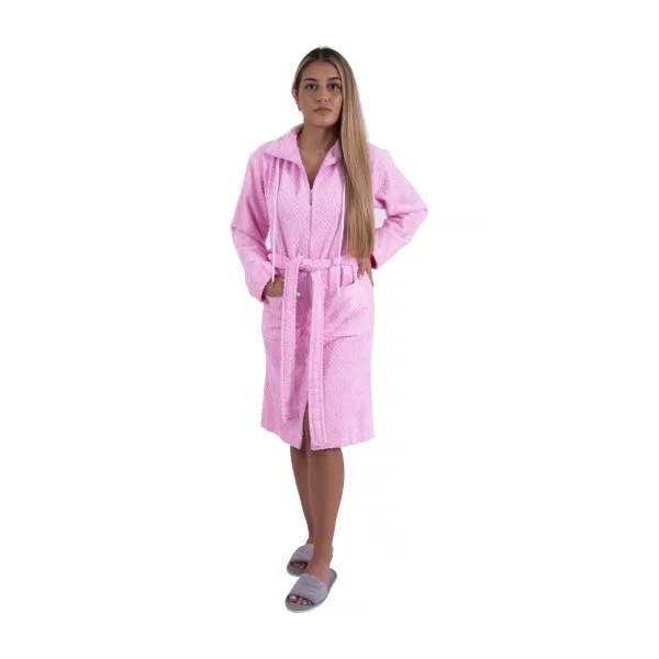 Dames Badjas met ritssluiting van Bamboe, Roze Dames Badjas met ritssluiting van Bamboe, Roze