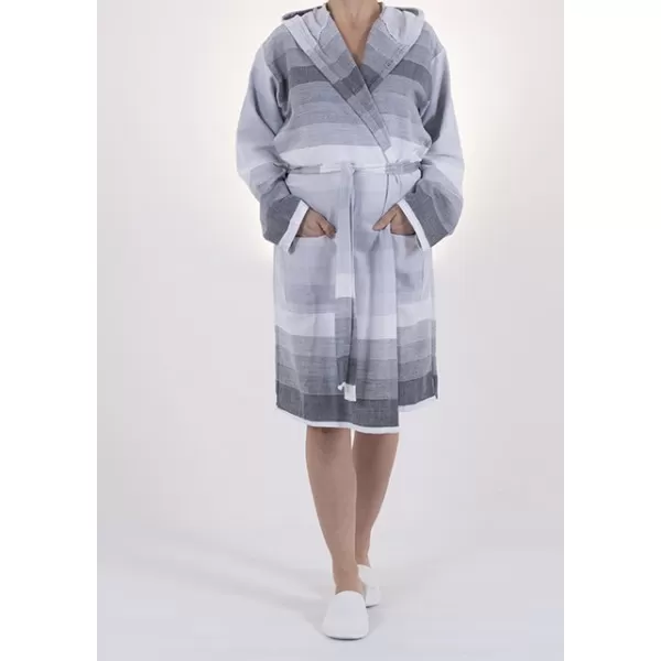 Sauna Badjas, 100% Katoen Extra Dun  Antraciet Grijs  Wit