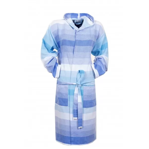 Extra Dun Sauna Badjas Van Katoen , Turquoise  Wit Blauw