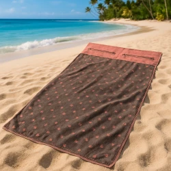 XXL Handdoek voor Strand, Sauna & Massage – Bruin/Roze – Met Kussenuitsparing & Telefoonzakken